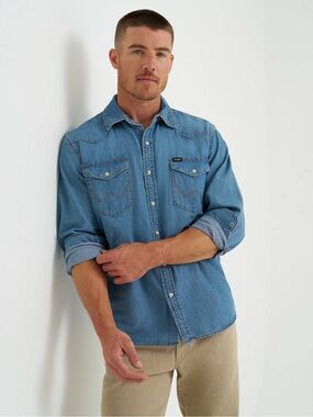 Wrangler Light Blue Denim Shirt with Contrast Stitching